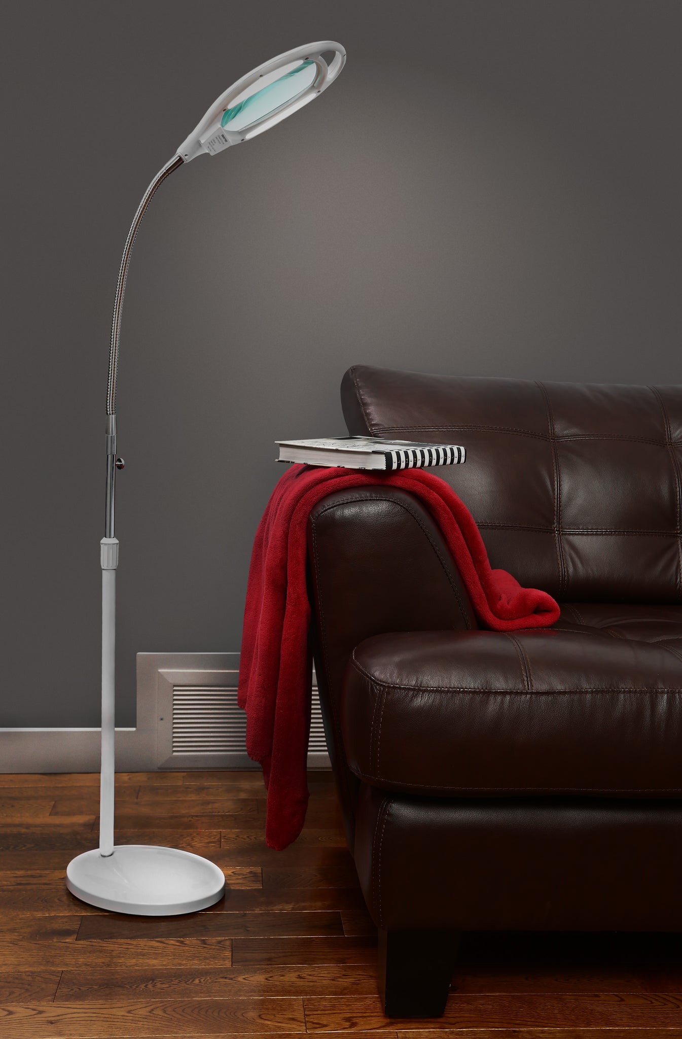 LED Magnifying Floor Lamp with Adjustable Gooseneck - 1.75x
